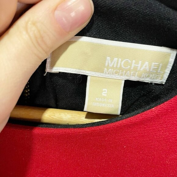 Michael Kors 2 Red Black Colorblock Sheath Dress Long Sleeve Career Stretch - Picture 3 of 4